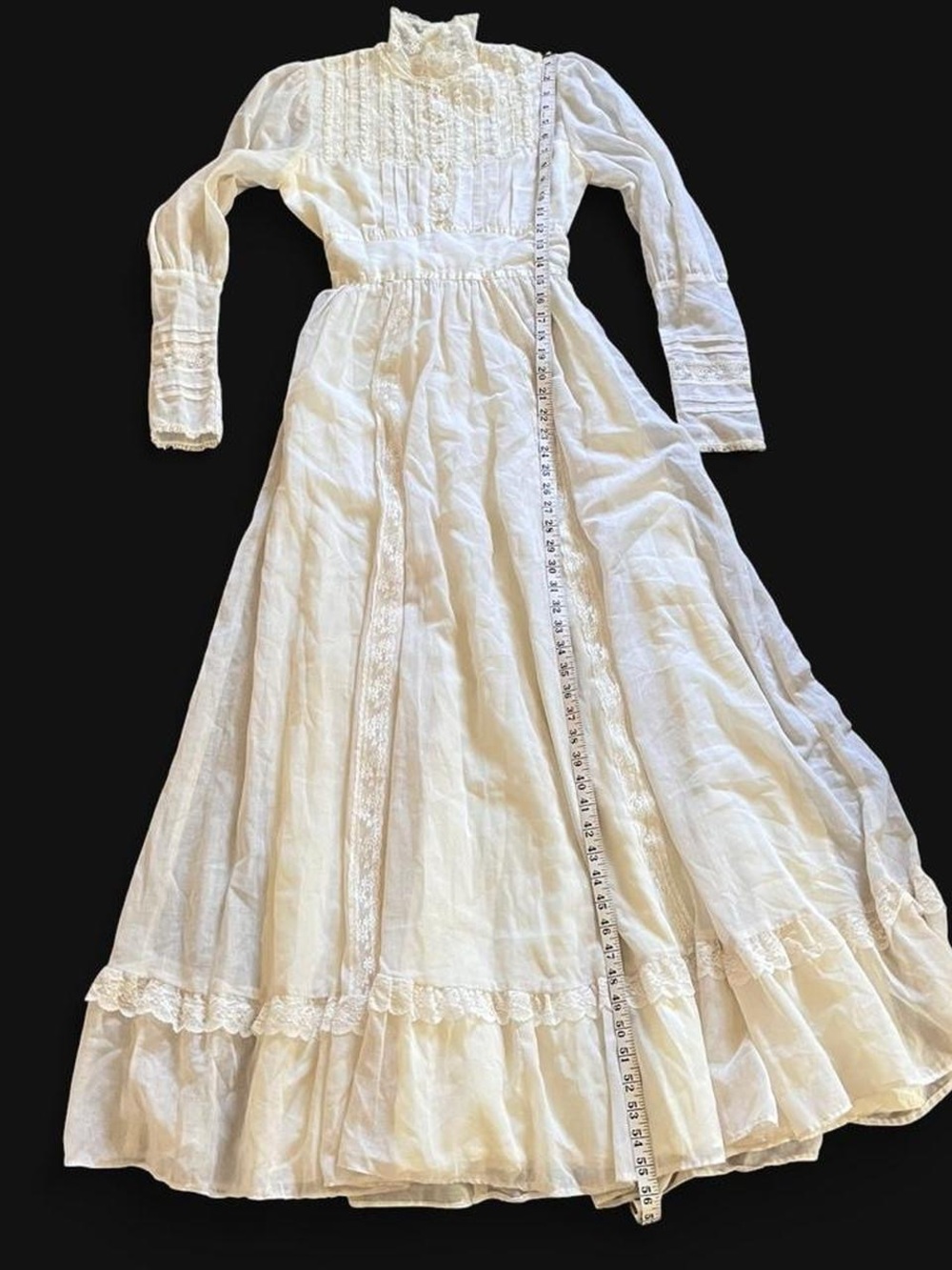 GUNNE SAX • 1970s ETHEREAL TRUE VINTAGE COTTON LACE PRAIRIE SUMMER WEDDING GOWN - Picture 9 of 11